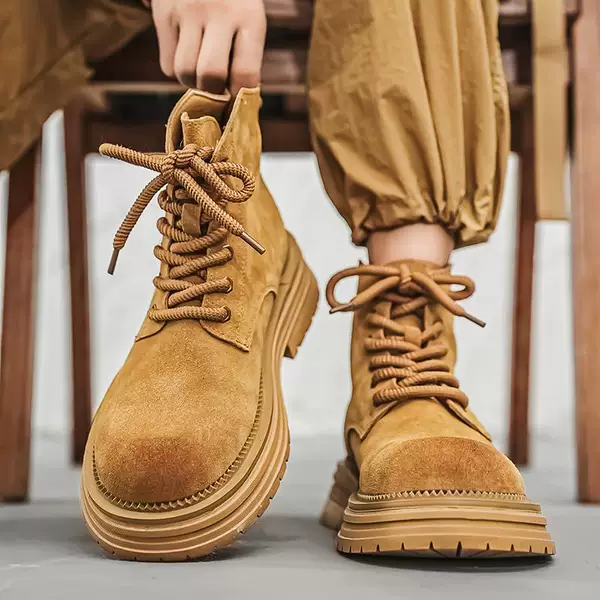 Cross-Border Dropshipping Men's High-Top Martin Boots, Autumn/Winter 2025 New Model, Side Zipper, Yellow Boots, British Style Work Boots