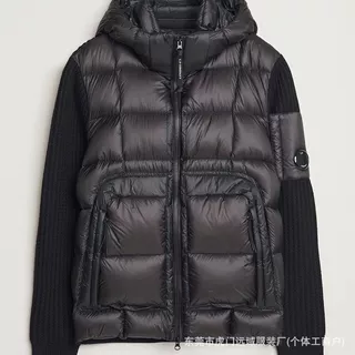 跨境冬季新款C针织P拼接羊毛羽绒服男士潮连帽白鸭绒加厚外套批发