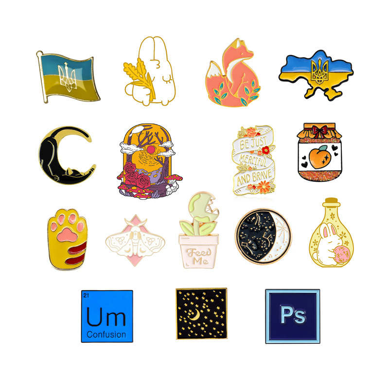 Mode cartoon badge collectie lint dieren alfabet Oekraïense vlag combinatie legering broche_voghion.com
