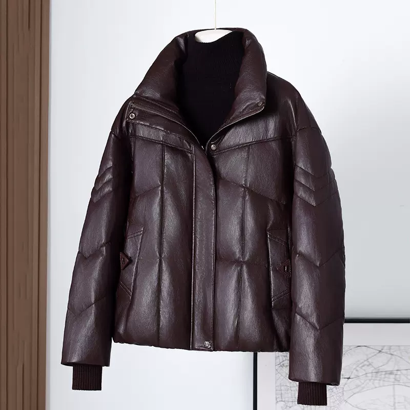 绵羊皮羽绒服女冬装新品短款休闲宽松百搭白鸭绒外套跨境热销直播