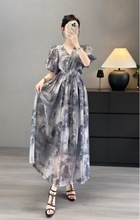 辰羽2024夏季新款外贸批发气质3D印染高品质天丝麻连衣裙