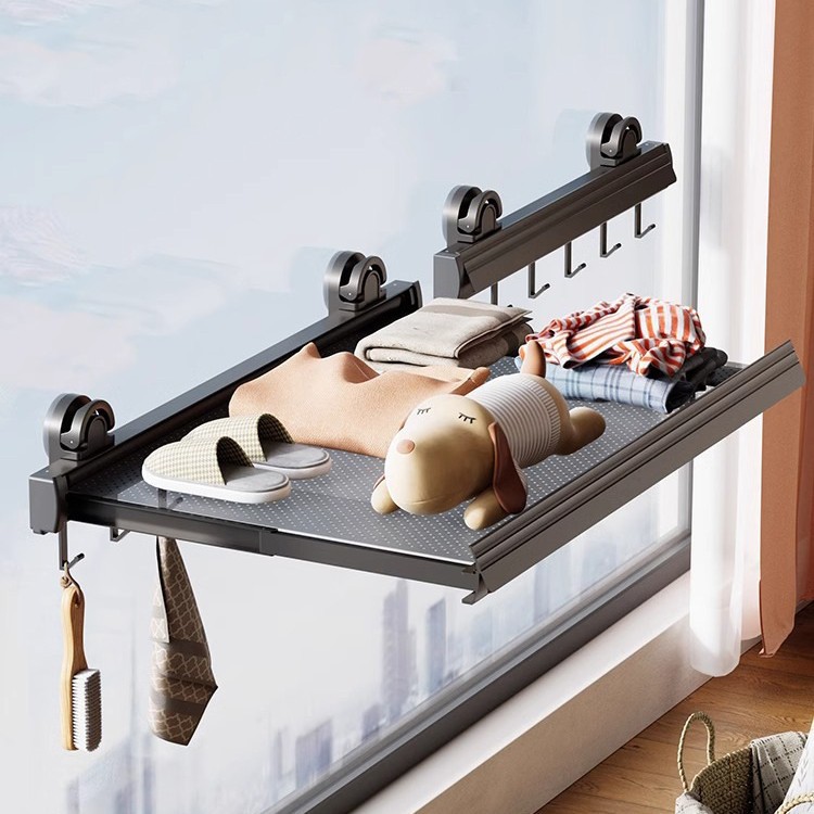 Gun ash suction cup invisible drying rack telescopic folding drying…