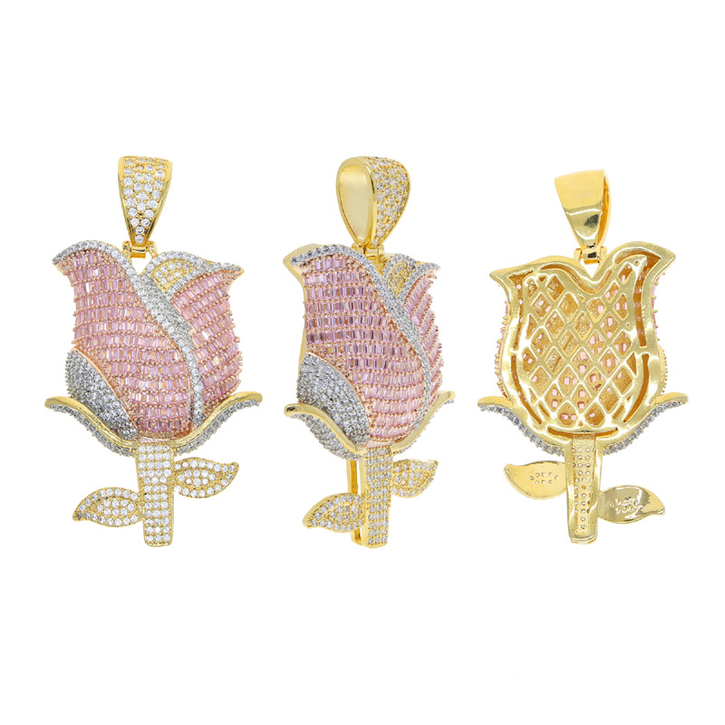 Men'S Gender Inlay Design Hip-Hop Style Hip-hop Flower Copper Inlay Zircon Men's Pendant Necklace Long Necklace