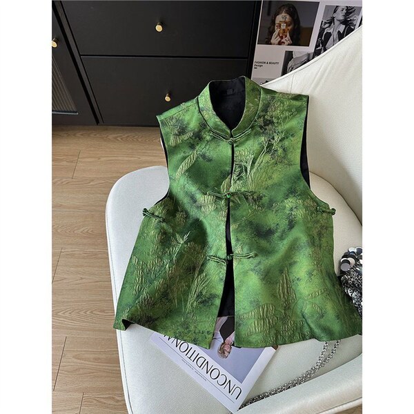 2026 Early Spring Chinese Style Vest, Spring and Autumn Retro Buckle Vest, High-End Single-Sided Jacquard New Style Top