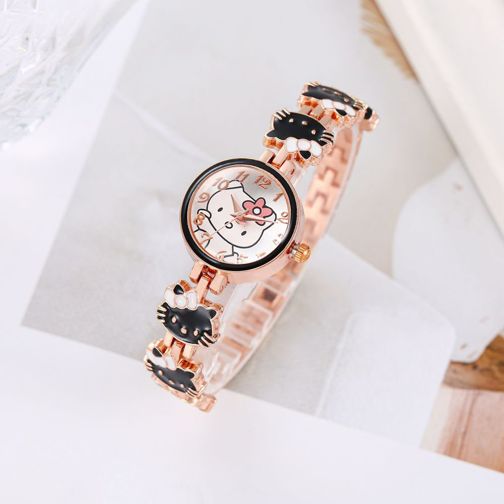 Nueva moda reloj de gato temperamento de mujer linda pulsera de cinturón de acero reloj reloj de cuarzo electrónico para mujer y estudiante