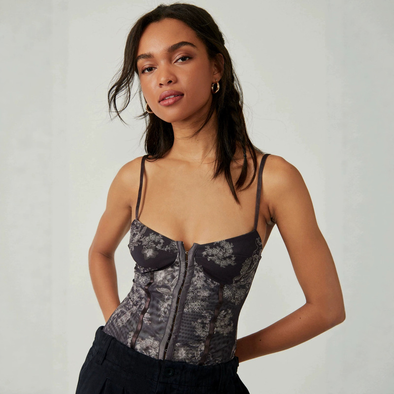 French-Style Retro High-End Camisole with Mesh See-Through Waist-Cinching Corset, Short Fishbone Design, Spicy Girl Style Outerwear and Innerwear Top