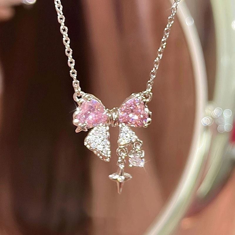 M478 [Pink Star Mang Bow Necklace]