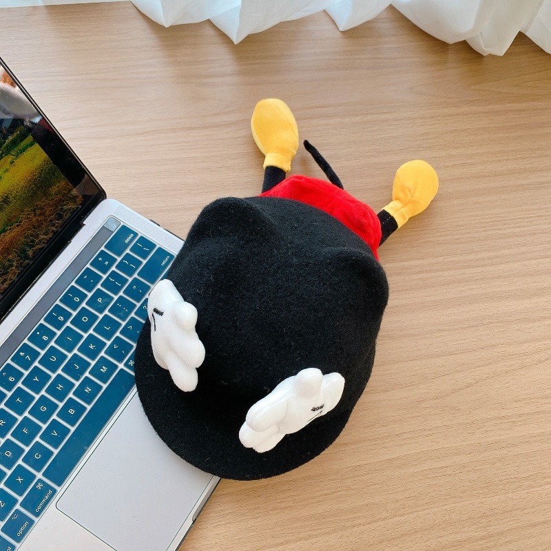 Sombreros para bebés otoño y invierno gorras de caballo de lengua de pato lindas sombreros de sol de Mickey para niños y niñas sombreros de cachemira de invierno