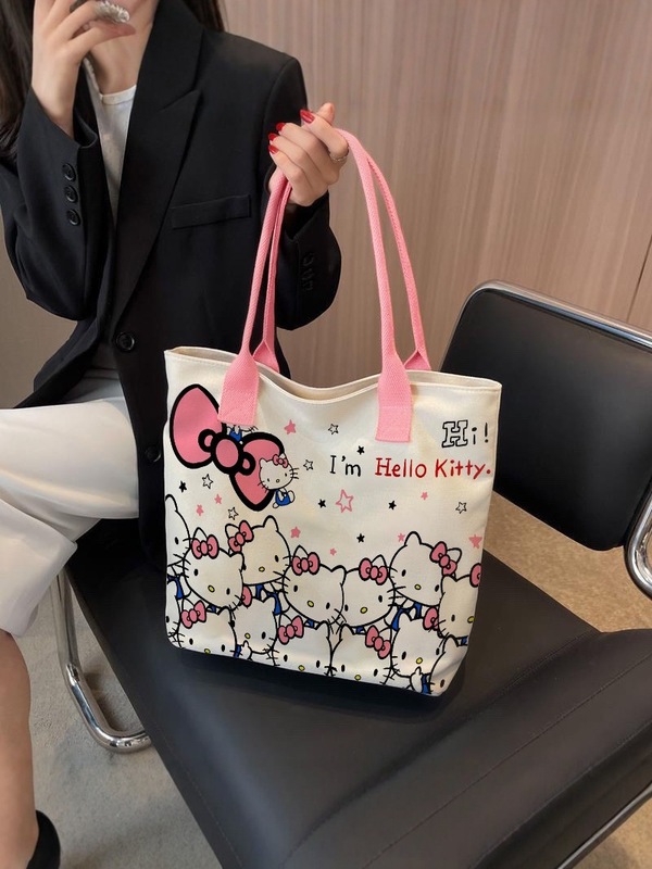 新款Hello Kitty印花帆布包可爱卡通单肩托特包大容量手提包|undefined