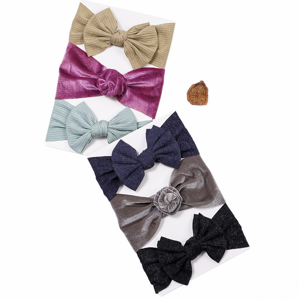 Cross-border European and American new children's hair accessories baby solid color wide headband baby flannel bow elastic hair band suit_voghion.com