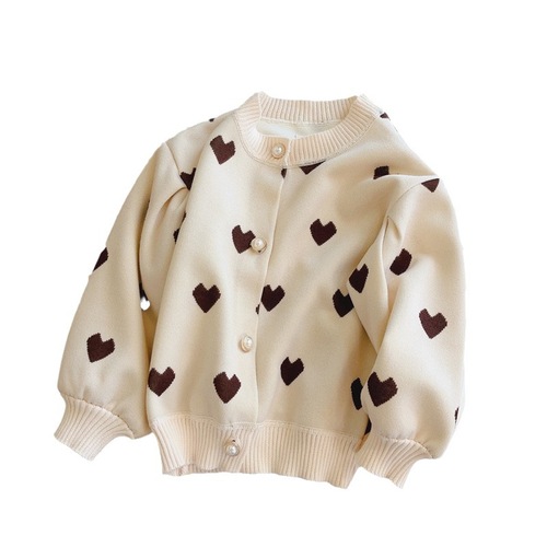 Children's Knitted Cardigan Spring and Autumn Girls' Fashion Lantern Sleeve Heart Sweater Coat Korean Version Little Chiffon Top