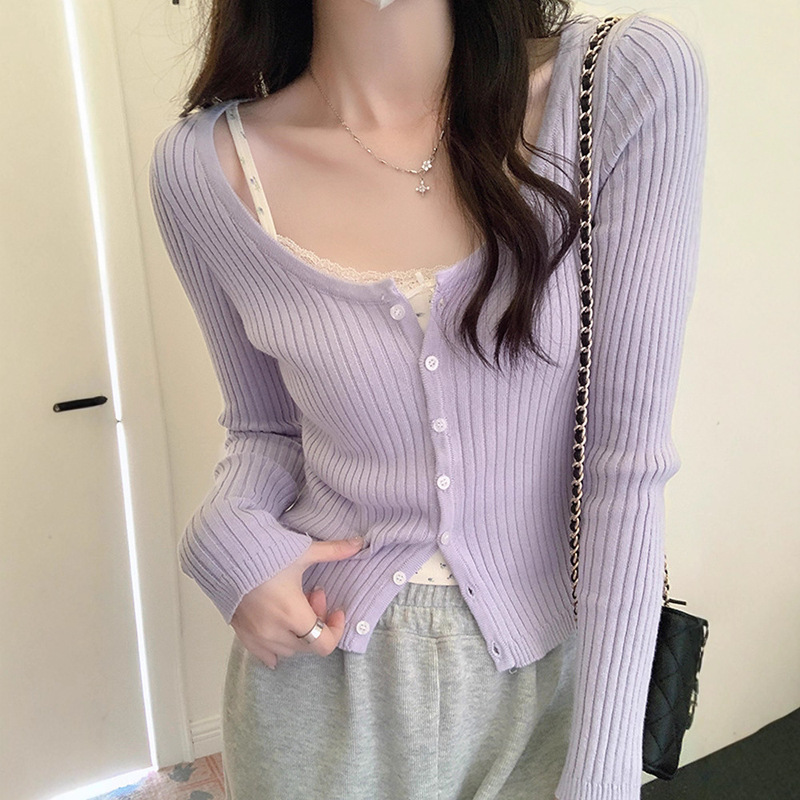 温柔系穿搭方领针织开衫女2025春季新款单排扣显瘦外搭短款小外套|undefined