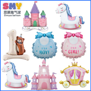 Cross-Border Dreamy Pink Castle Balloon Baby 1St Birthday Bear Bib Trojan Princess Series Aluminum Film Balloon