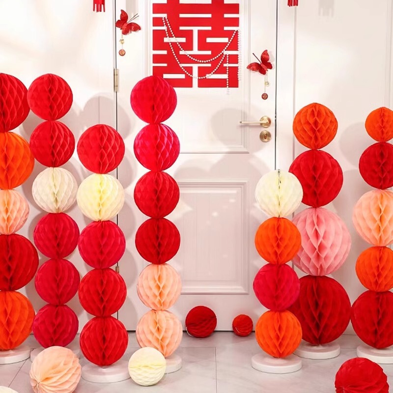 Honeycomb ball lantern wedding room layout column lantern living room wedding room background decoration one year old layout paper lantern