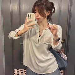 小さなカモメ春夏フランス高級感シンプルな日焼け止め白いシャツ