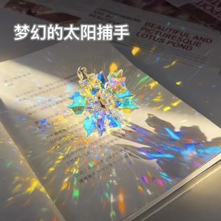 Sun Catcher Light Gift Snowflake Style Three-Dimensional Prism Glass Ornament Car Pendant Decompression Optical Rainbow