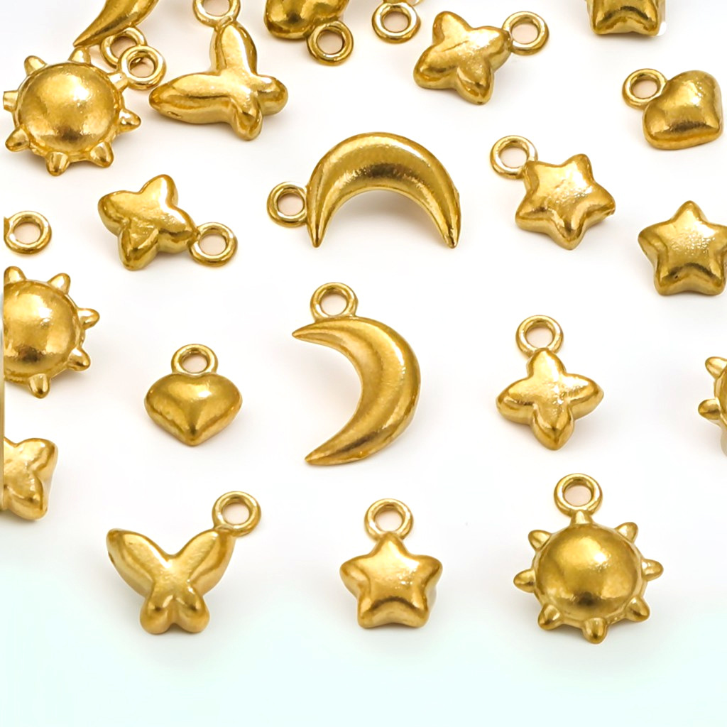 304 Stainless Steel Material 1 Piece Hole 1~1.9mm 304 Stainless Steel PVD Coated Real Gold Plated Star Moon Pendant DIY Jewelry Accessories