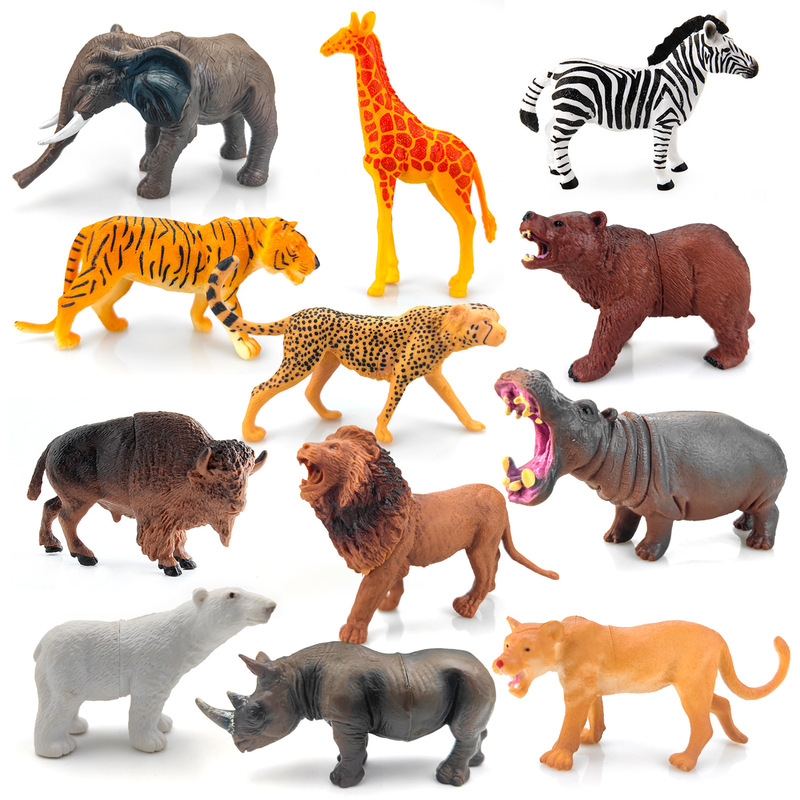 Amazon Children Zoo Simulation Model suit Tiger Lion Leopard Boys and Girls Birthday Gift Toys