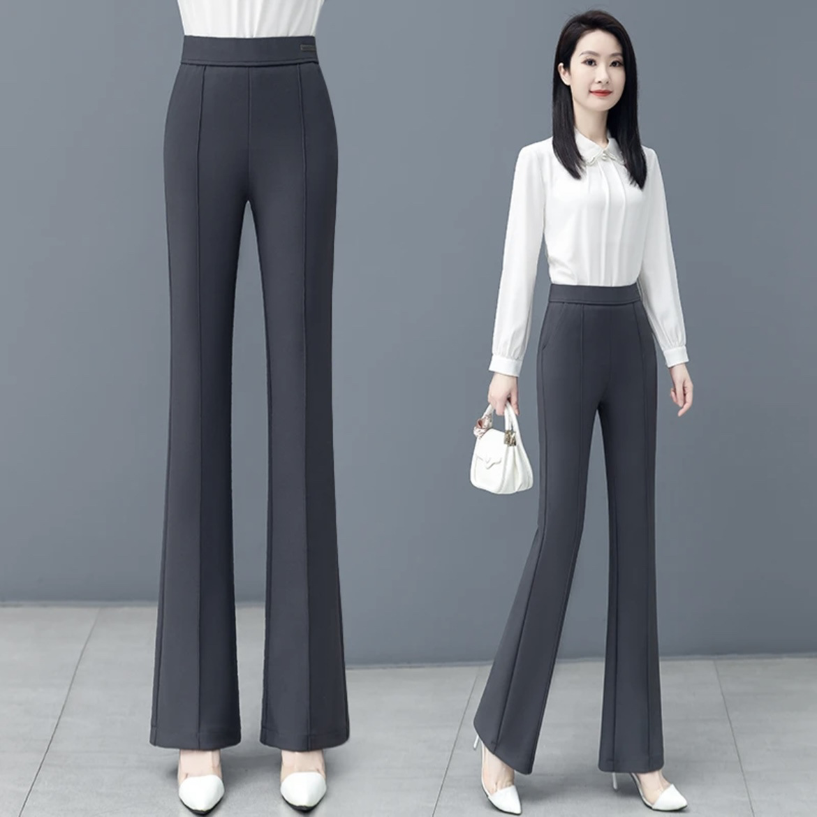 High-Waisted Suit-Style Flared Pants, Autumn and Winter 2025 New Style, Drapey Micro-Flared Pants, Stretchy Casual Commuting Slimming Women's Pants
