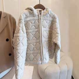 非市场货~深圳南油高端欧货女装D家羊毛混纺滕格纹拉链连帽外套冬