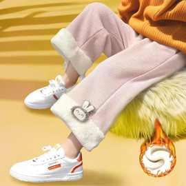 女童秋冬裤子儿童2024新款洋气时髦加绒裤腿裤女宝宝冬款绒裤外穿