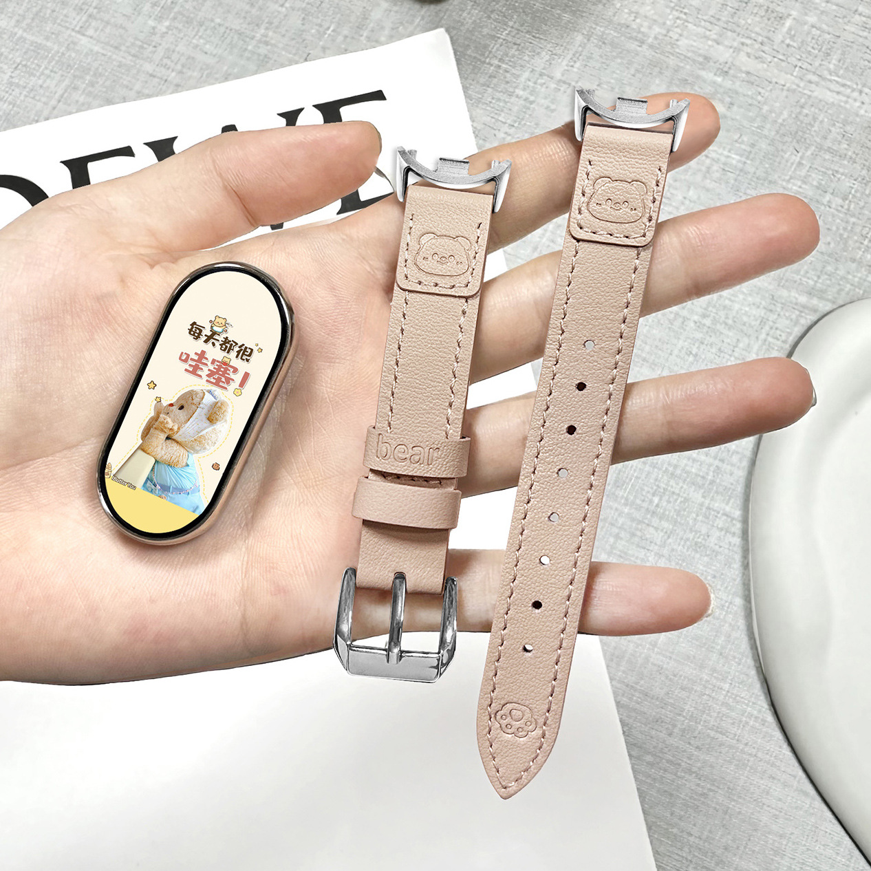 New Product Suitable for Xiaomi 9 Bracelet Strap 8/9Pro Apple S10 Bear Cute Ins Genuine Leather Huawei 9 Strap for Women