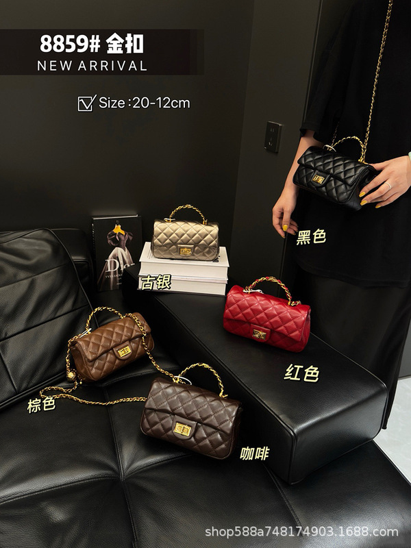 时尚真皮小香风菱格链条包女高级感复古小众斜挎包精致手拎包小包|undefined
