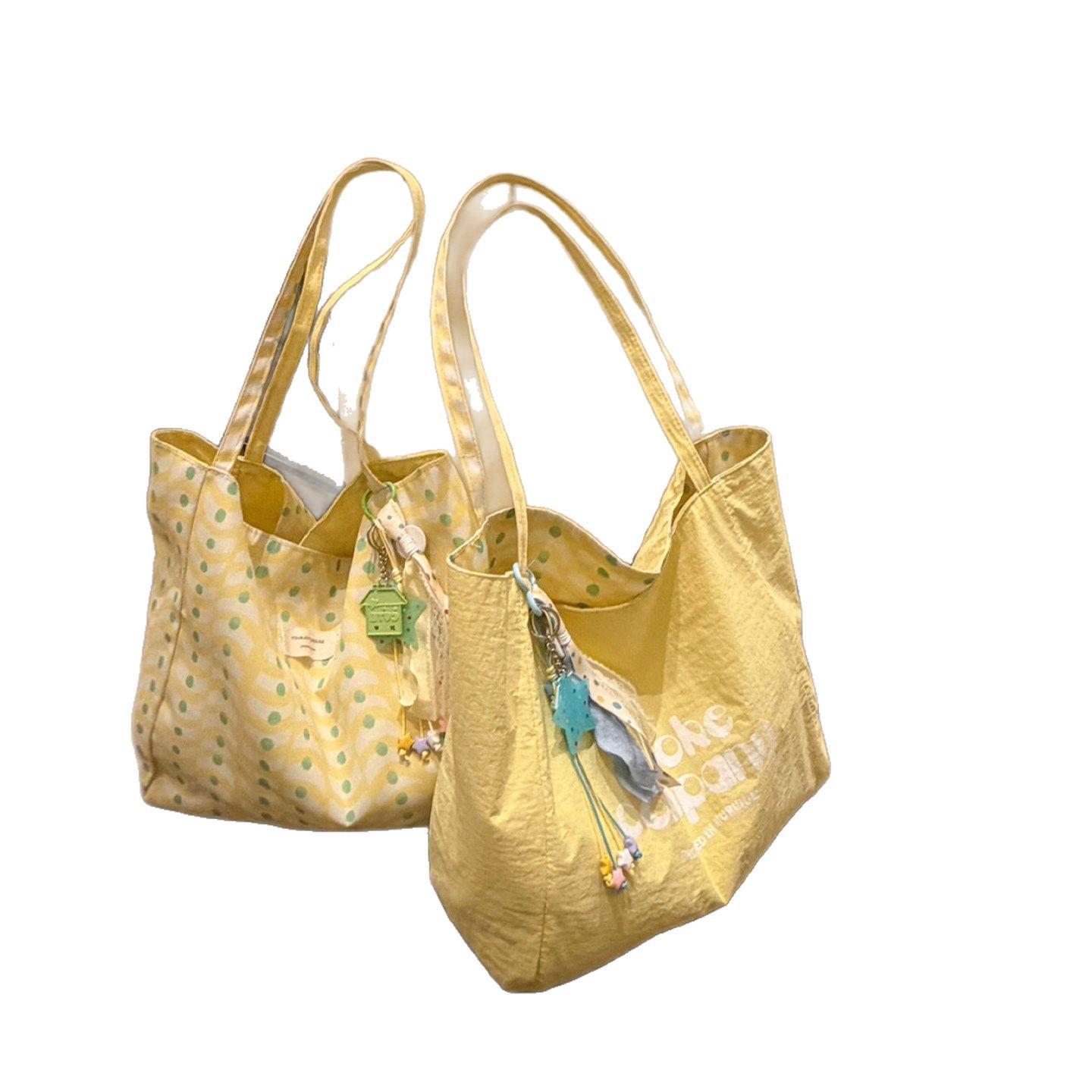 Korean-Style Leopard Print Casual Plaid Canvas Bag for Women, Large Capacity Lettered Shoulder Tote Bag, Double-Sided Commuter Bag