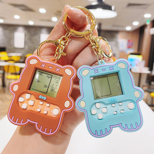 Cartoon Bear Game Console Keychain Classic Tetris Palm Game Pendant Claw Machine Small Gift Wholesale