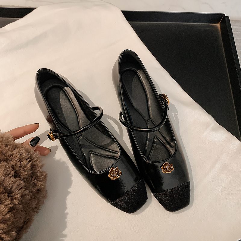Aumento de altura interior de 5cm zapatos simples pequeños fragrantes camellia marizhen zapatos de mujer con temperamento retro zapatos de noche