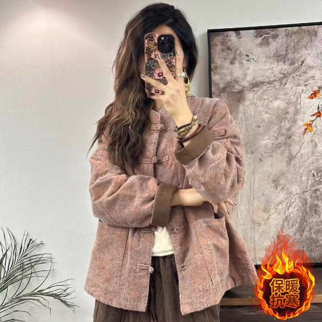 商场专柜女装剪标复古盘扣提花棉服上衣冬季夹棉保暖国风唐装外套