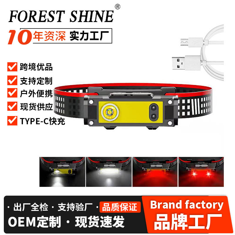 Transfronterizo multifuncional COB faro montado en la cabeza fuerte luz faro USB carga impermeable noche pesca lámpara de iluminación