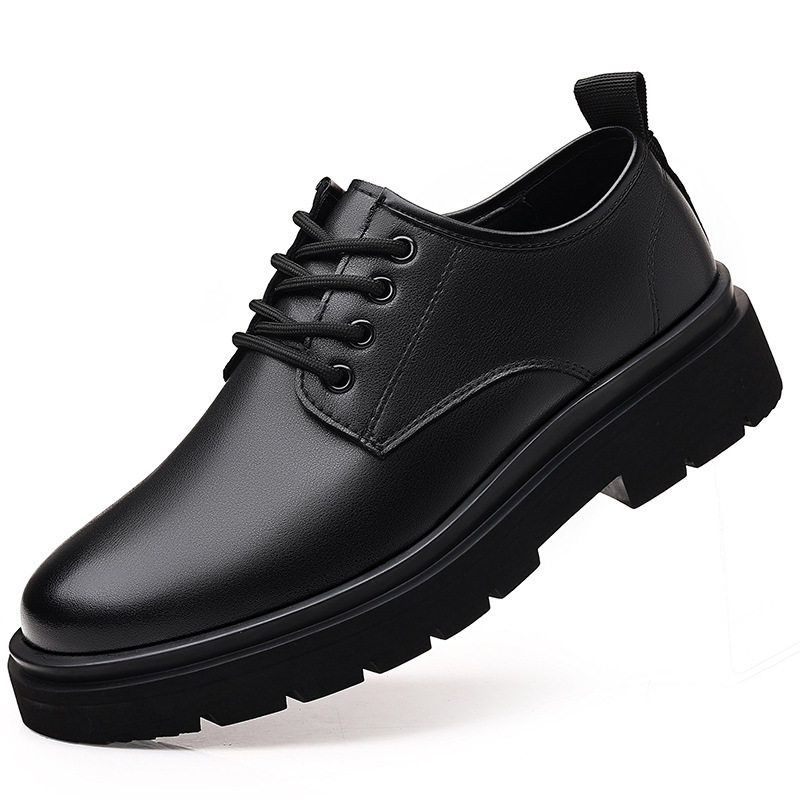 Giày da nam derby cổ thấp đế dày gót 1–3 cm buộc dây — Bốn Mùa Đen, Giày cotton nhung đen