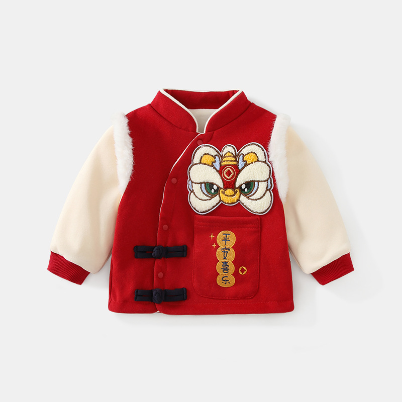 어린이 의류 겨울 어린이 세트 국가 스타일 사자 춤 소년과 소녀  투피스 어린이 1 세 원피스 소년 세트