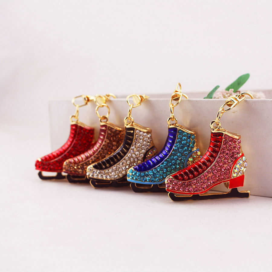 Cute Sports Skates Skates Rhinestone Car Keychain Key Chain Key Ring Bag Buckle Pendant Gift 1519