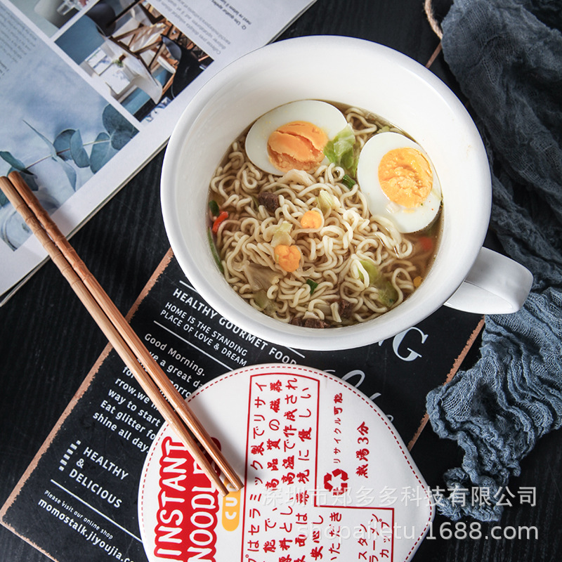 Tazón de fideos instantáneos de cerámica de estilo japonés Home Office School tazón de fideos instantáneos tazón de ramen con tapa tazón de cerámica grande taza de fideos instantáneos