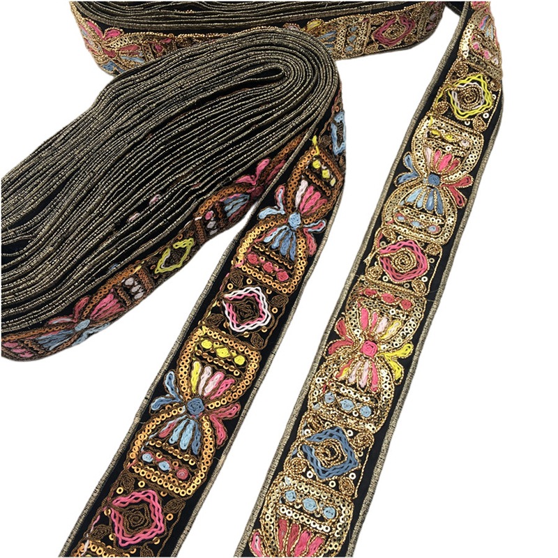 外贸复古鞋材刺绣花边 特种亮片民族风辅料 箱包花边带