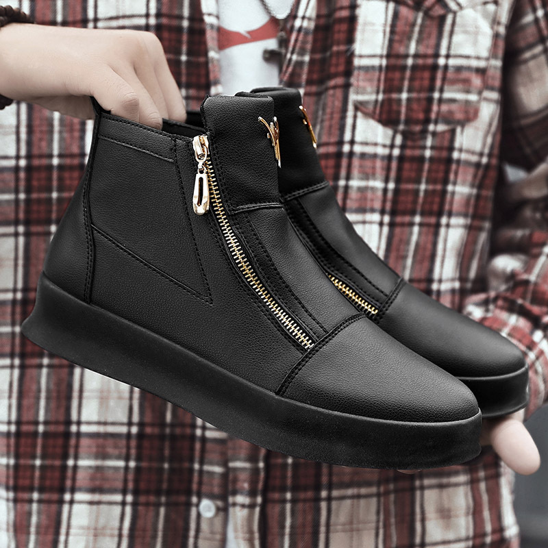 Cross-border metal men's shoes double zipper Martin boots flat sports casual board shoes wedding photography white leather boots generation hair Cross-border metal men's shoes double zipper Martin boots flat sports casual board shoes wedding photography white leather boots generation hair