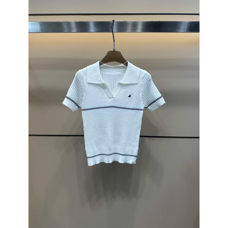 2025 新しい夏のポロポニー小さな V ネックニット半袖ラペルプルオーバールーズで多用途な女性のトップス|undefined