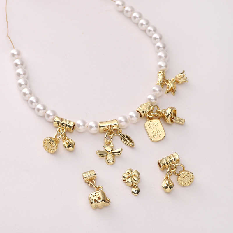 14K Gold-Plated Copper Bamboo-Shaped Fortune Pendant Handmade DIY Bracelet Necklace Bead Spacer Pendant Wholesale