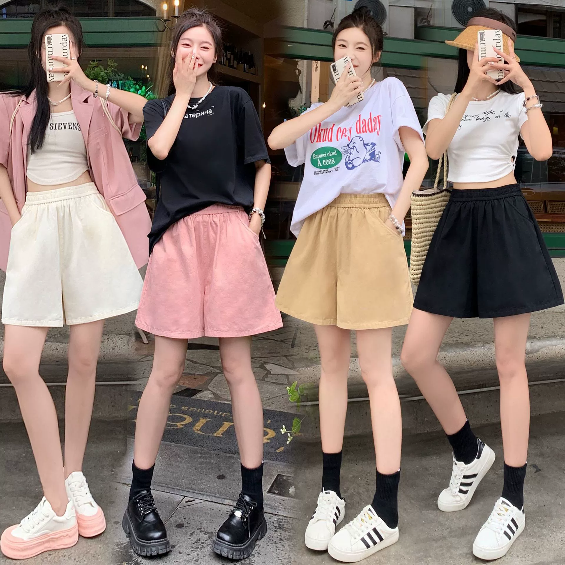 White trousers for leisure, fitted summer thin shorts, plus size, high waist, A-line