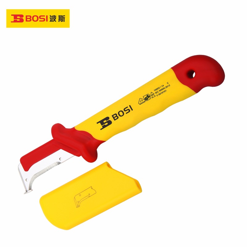 波斯工具 VDE绝缘护套式钩镰型电缆刀 绝缘电工刀BS600209