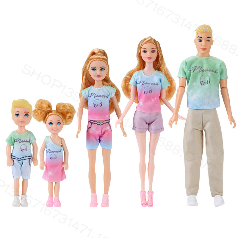 6-Point Barbie Doll Family of 4, 5, Family 30cm Cross-Border Export Dress-Up Doll Trendy Casual Suit