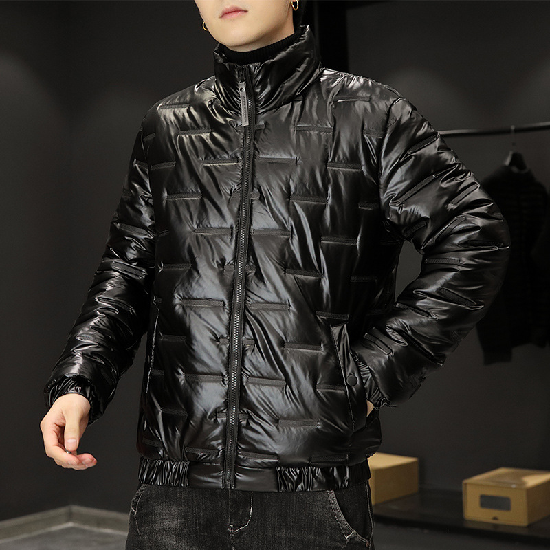 Herrenbekleidung Glänzender Baumwollmantel Trendy Brand Geprägter Stehkragen Baumwollmantel Jugendtrend Mode Große Größe Herren Baumwollmantel Jacke Für Männer_voghion.com