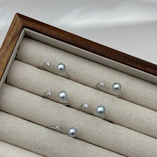 Zhuji Pearl Zhenduo Hemp Color Seawater Akoya Pearl Plain Ring S925 Silver Open Ring Fashionable and Versatile for Women