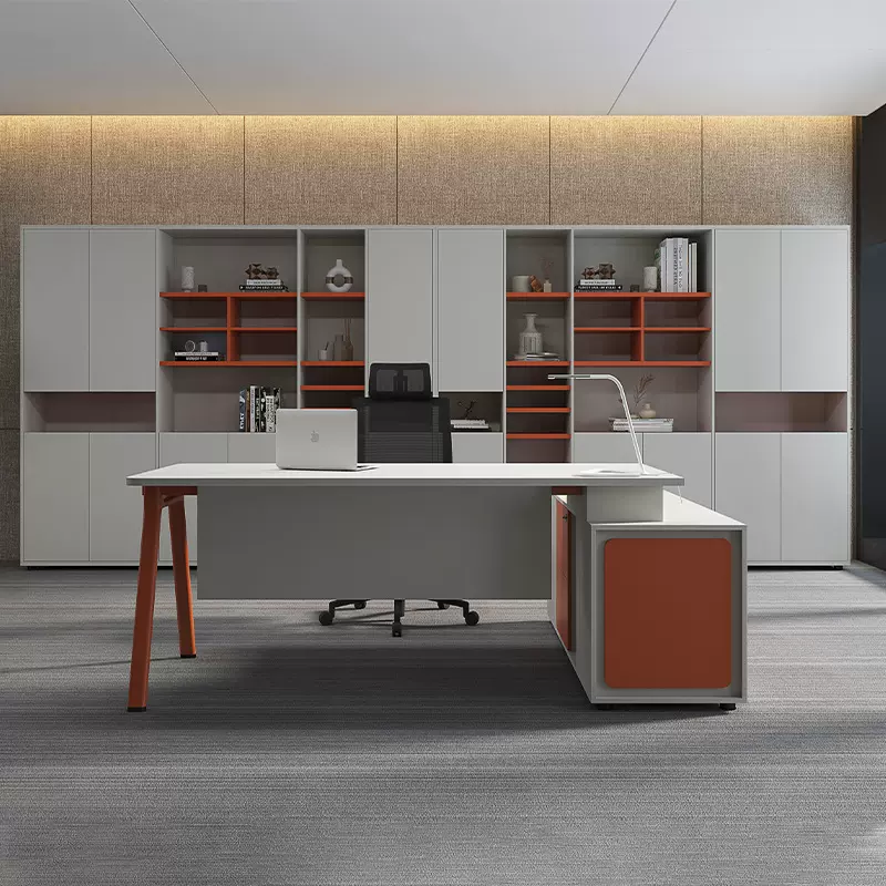 轻奢简约单人主管桌系列带文件柜组合写字楼经理桌老板桌办公班台