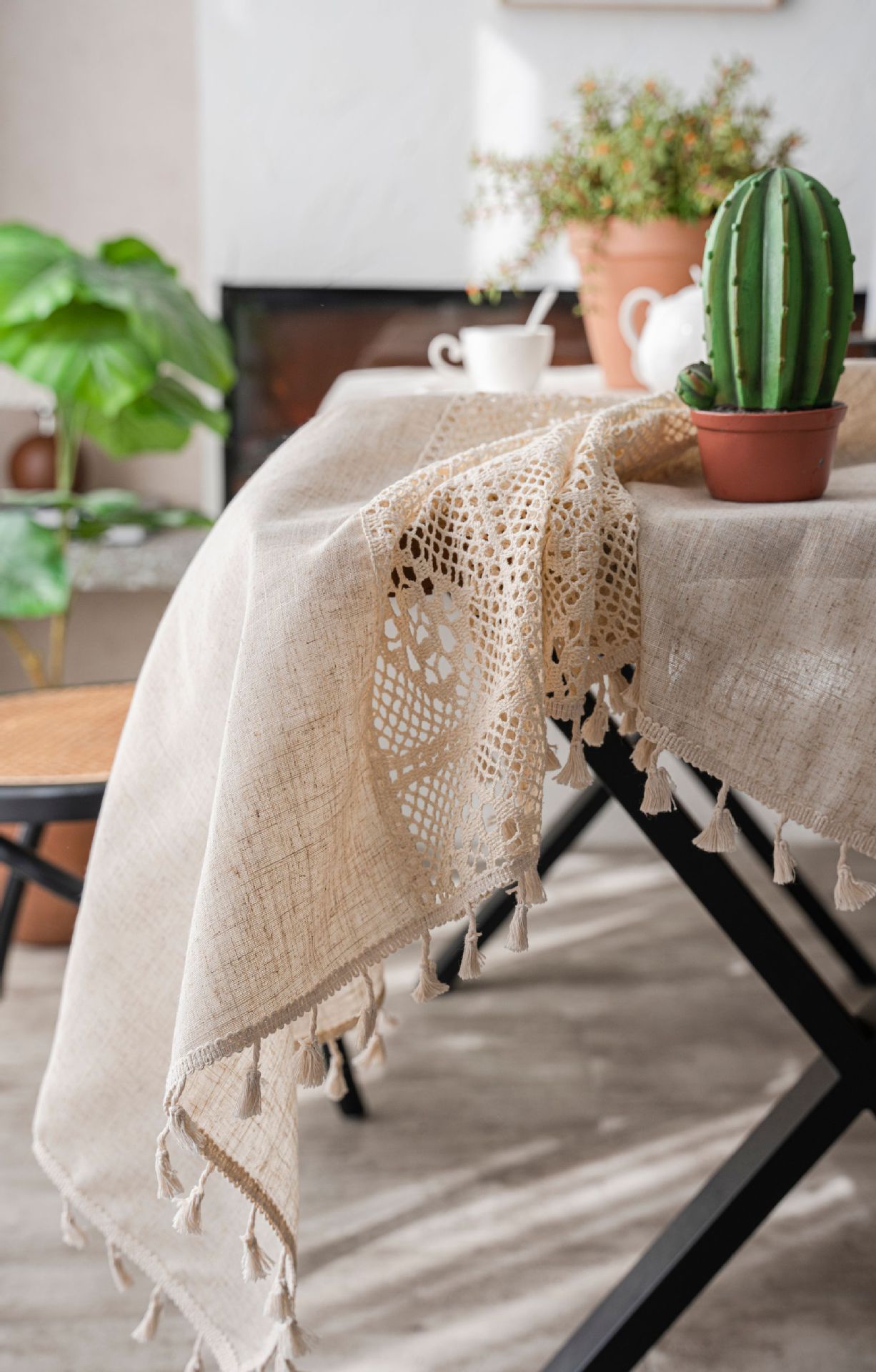 涤麻+ 拼接钩针桌布