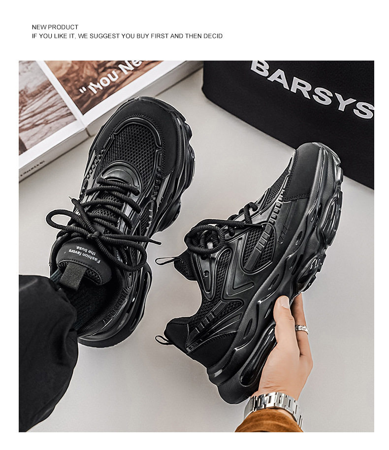 Giày thể thao nam cổ thấp đế bằng, giày chạy bộ giảm chấn đệm khí, giày sneaker dad tăng chiều cao — VZS8099 màu kaki, VZS8099 màu đen chi tiết 17