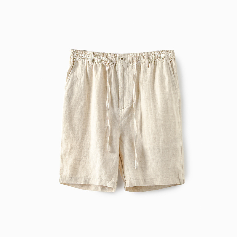 Pantalones de lino de verano Pantalones cortos de lino sueltos ocasionales de los hombres pantalones de playa transpirable cintura elástica pantalones recortados 076