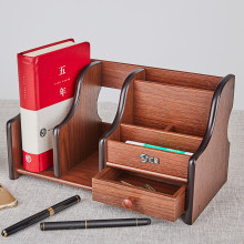 汇星多功能收纳木质笔筒办公室桌面抽屉收纳柜名片架